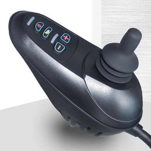 RVUEM Joystick Zur Steuerung des Rollstuhls, DC 24V wasserdichte Elektrische Rollstuhlsteuerung, LED 4 Tasten Anweisungs Joystick, RollstuhlzubehöR,Schwarz,Motor Plug No.3