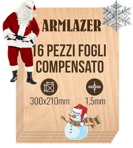 ARMLAZER CONTRACHAPADO A4 300 x 210 х 1,5mm, 16 Piezas, Paneles de Madera, Pirograbado, Tablero Modelo de Casa, Bricolaje Hecho a Mano, Hojas de Madera para Cortar
