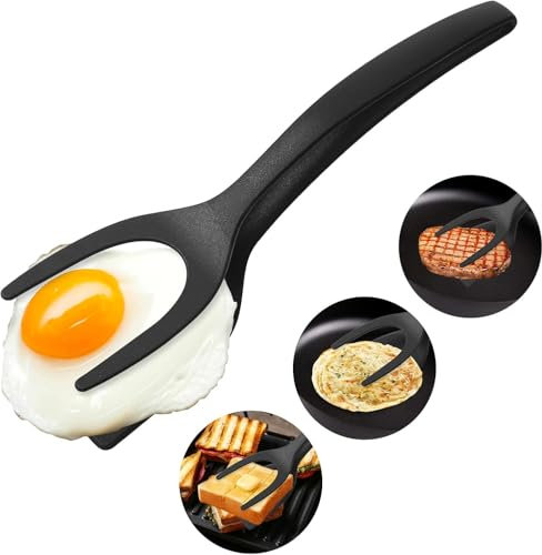 FAINCA Spatule Oeuf 2 en 1 Oeuf au Plat, AntiadhéSif Spatule à œufs, Flip Spatula Tongs Egg, Pelle à œufs Au Plat, Résistant à la Chaleur Spatule Pince, pour les Omelettes, les Steaks les Sautés