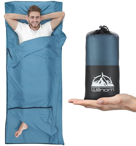 WILLNORN Hüttenschlafsack Zwei-Wege-Reißverschluss XL 220x95 cm – Mikrofaser Reiseschlafsack Inlett, Leicht & Komfortabel, Ideal für Hostel & Camping