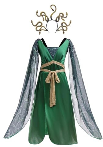 Lito Angels Deguisement Costume Robe de Medusa Grecque Antique avec Serre tete de Serpents pour Enfants Filles Taille 11-12 ans, Verte