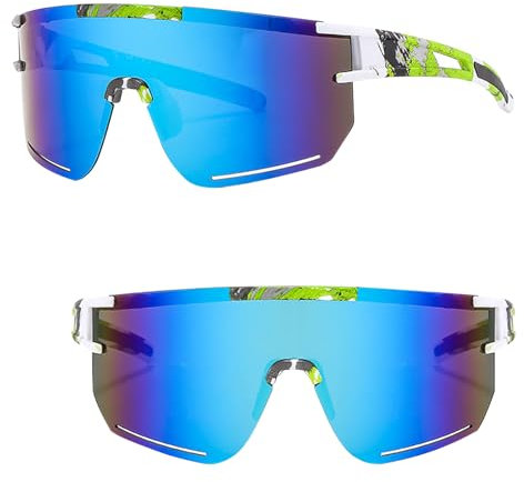 XSYKJGS Schnelle Brille, Blau-grüner Fahrradbrille, Sonnenbrille Herren Damen UV400 Schutz Polarisierte Sonnenbrille für das Reiten, Skifahren und Angeln im Fallschirmspringen