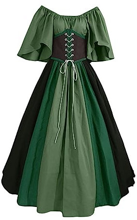 Damen Langarm Mittelalter Kleid - Damen Robe zum Schnüren Festival Outfit Damen mit Kapuze Damen Gothic Hexen Kleid Renaissance Kostüm Faschingskostüme Vampir Verbandkleid für Cosplay