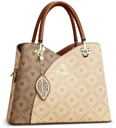 FOLOVEYA Damen Handtasche Elegante Bedruckte Handtaschen Mode Designer Frauen Schultertaschen mit Exquisiter Anhänger für Reisen Shopper Arbeiten PU Leder Braun B