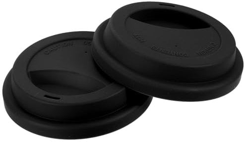 sourcing map 2Pcs 3.31-3.38 Silicone Cup Lids, Drinking Lid Reusable Sealed Mug Lid for Ceramic or Glass Coffee Mug Spill-Proof, Durable Coffee Cup Covers, Black