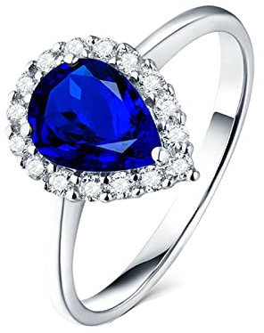 Bishilin Eheringe Weißgold 750 mit Saphir, Damen Ringe Tropfen mit 1.43ct Saphir Eheringe Verlobungsring Nickelfrei für Frauen Gr.58 (18.5)