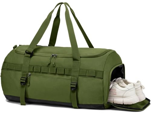 TAIHOYIN Sporttasche & Reisetasche 60L Groß Trainingstasche Herren Damen mit Schuhfach & Rucksack-Funktion Leichte Wasserdicht Fitnesstasche Sport Gymtasche für Weekender Reisen, Armeegrün