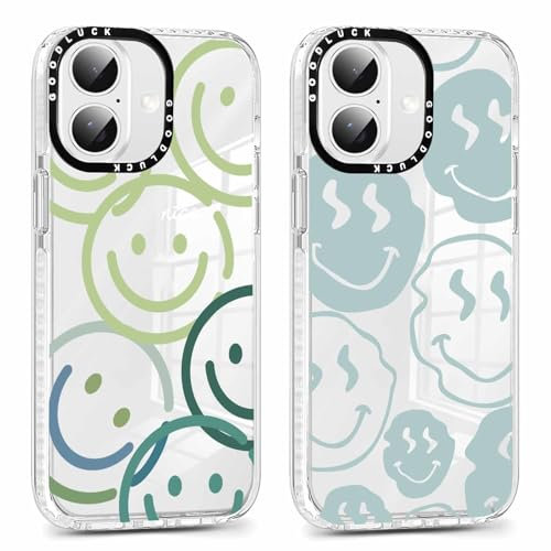 Xylota 2 Stück Transparent Handyhülle für iPhone 16 6,1 Hülle, Durchsichtig Case Muster Niedlich Smileys Mädchen Schutzhülle, Weich Silikon Dünn TPU Bumper Stoßfeste Cover für iPhone 16,05