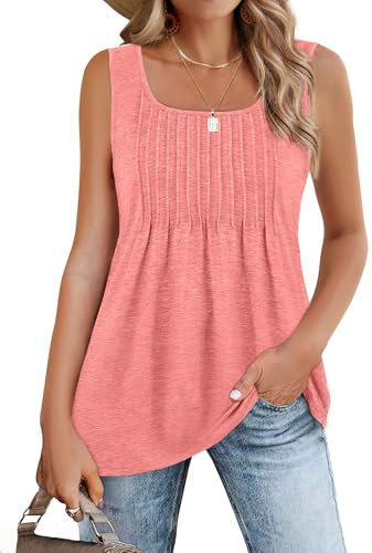 Zeagoo Canotta da Donna Estivo Senza Maniche T-Shirt Elegante con Scollo Quadrato Camicette Basic Maglietta Tops Casual Camicia Top Tunica Gilet Rosa S