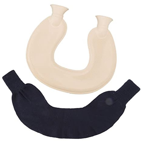 ETAINGYEUN U Shaped Neck Hot Water Bag Knitted Insulation Rubber Warm Hot Water Bottle With Travel Pillow, 1l Capacity (Navy Blue Cover)