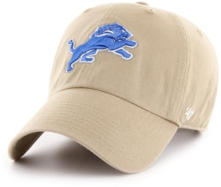 '47 NFL Detroit Lions Clean Up Unisex-Baseballkappe, Verstellbarer Riemenverschluss, Einheitsgröße, Team Logo, Farbe Khaki