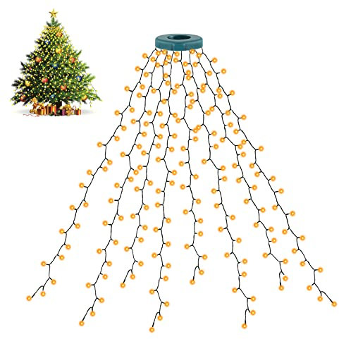 Gcstnn Christmas Tree Lights,2Mx 8 Lines 280 LEDs Fairy Lights Mains Powered with 8 Lighting Modes& Memory& Timer& Waterproof String Lights for 5-10FT Christmas Tree Decorations-Warm White