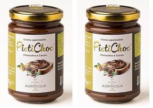 Agrisicilia Pistichoc crema Spalmabile di Pistacchio e Cacao, crema ideale per colazione e merenda,360 Grammi (Confezione da 2)