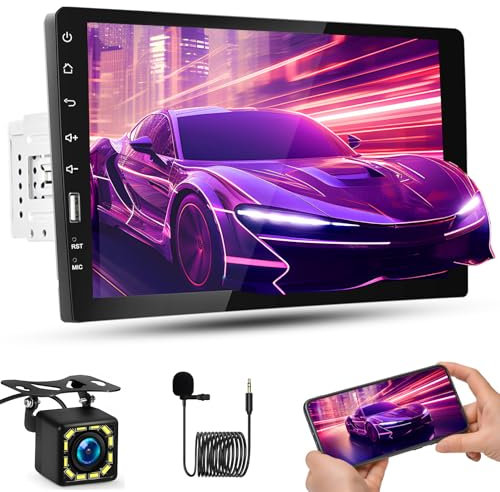 Inefala Radio para Coche Bluetooth 1 DIN, Mirror Link para Android/iOS, Estéreo para Coche con Pantalla Táctil de 9 Pulgadas y 1080P HD, Cámara de Marcha Atrás, Mic, Radio FM, USB SWC