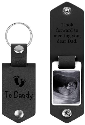 Porte-clés en cuir à ultrasons personnalisé pour homme/petit ami/papa/mari, cadeau de baptême pour bébé ou futur papa (Black)