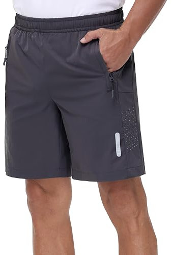 Rvinroo Sport Shorts Herren Schnelltrocknende Training Herren Gym Bodybuilding lässige Shorts Basketball Atmungsaktive Laufshorts mit Reißverschlusstasche Darkgrey XL