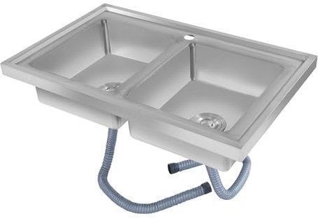 Fregadero de cocina, fregadero doble, 80 x 50 x 15,5 cm, con tubos de drenaje para casas, restaurantes, lavanderías