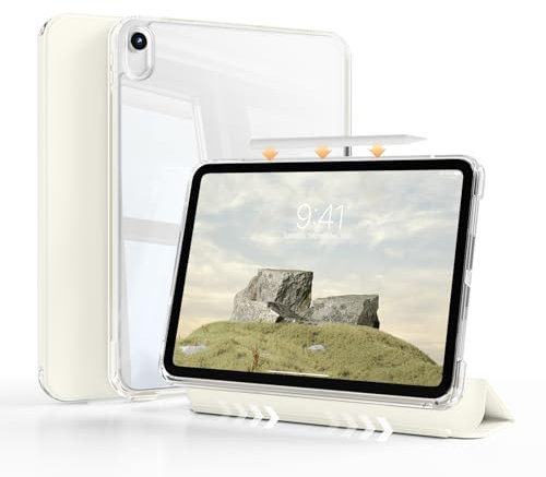 ZKTUYU Hybrid-Hülle für iPad Air 11 Zoll M3/M2 (2025/2024), iPad Air 5/4 (10,9-Zoll, 2022/2020,5./4.Generation)mit Stifthalter,2-in-1 abnehmbare Abdeckung mit klarer transparenter Rückschale,Cremeweiß