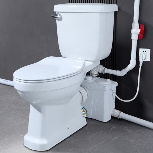 700 Watt Mazeriertoilette mit Pumpe für Keller Upflush System Zweiteilige Toilette längliche Schüssel Abwasserpumpe mit 4 Einlässen für WC Küchenbecken Dusche Abwasserentsorgung 7,0 m vertikal