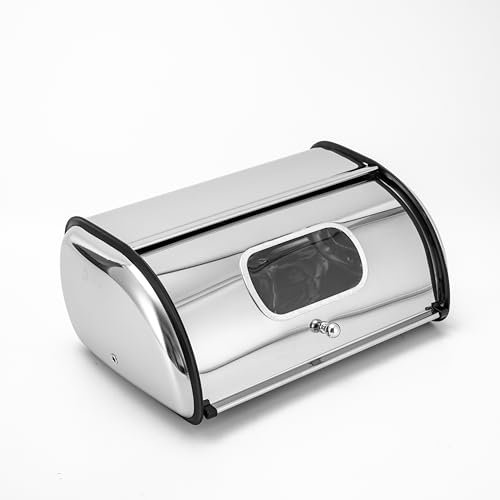 CHERIPOLI brotbox nachhaltiger brotkasten, edelstahlgehäuse metall-brotkästen, brotaufbewahrungsbehälter sichtfenster die küche aufrollbarem einfach