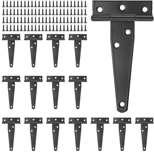 JIAYUET 16 PCS Heavy Dut T Hinges, 4 Inch Gate Hinges with Screws, Black Shed Door Hinges for Gate Window