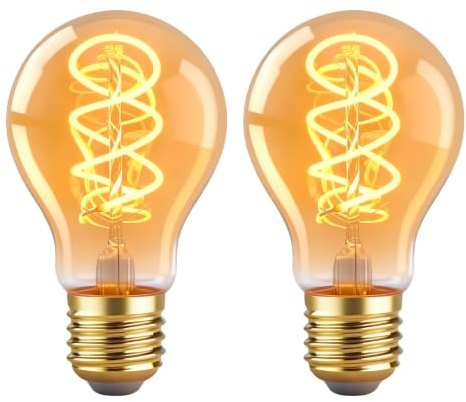 MLOQI 2 Stück E27 LED Vintage Glühbirne, 4W, 2200K,A60 Retro Warmes Gelb LED Birne, LED Lampe