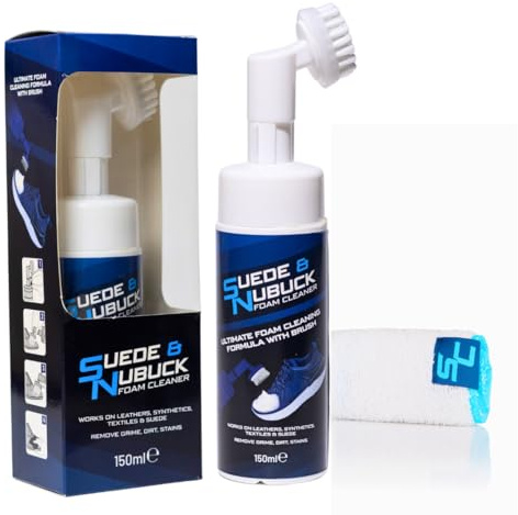 Suede & Nubuck Foam Cleaner Kit | Built-In Cleaning Brush + Microfibre Towel | Removes Dirt & Stains from Suede, Nubuck, Canvas & Leather Shoes | 150ml Premium Shoe Care Solution (Pack of 1)