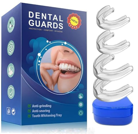 Knirscherschiene für die Nacht, Zahnschutz gegen Zähneknirschen, ruhigen Schlaf, Zahnschiene 4er-Pack (2 groß, 2 klein), anpassbar, wiederverwendbar