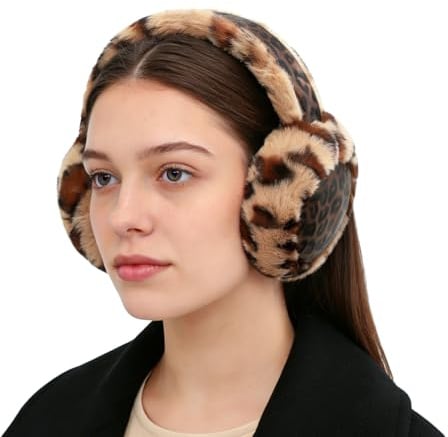 BTHRORO Cache Oreille Femme Cache-Oreilles d'Hiver Léopard en Peluche Fausse Fourrure Douce Pliable, Chaud et Protecteur Contre Le Froid pour Adultes - Femmes et Hommes Accessoires d'Extérieur Chauds