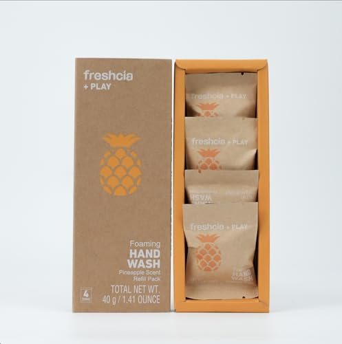 Freshcia Foaming Hand Wash Tablets, Water-Activated Refills, 4 Pack, 300ml Each, Multiple Scents Available (Play (Pineapple Scent))