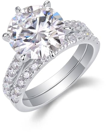 Skcess 18K Weißgold Partner Ringe, Herren Ring 11mm Moissanit Weiß 5ct Moissanit Größe 58 (18.5)