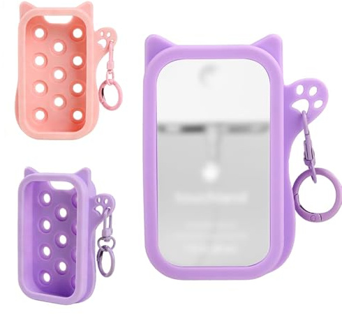 Homelytic 2 Pack Silicone Case for Touchland Power Mist & Glow Mist 1 fl oz/30ml, Cat Protective Cover Holder Bottle with Keychain Hand Sanitizer Spray Accessories Hole Design