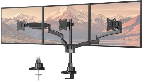 PUTORSEN 17-32 Zoll Monitor Halterung 3 Monitore, 10 kg/Arm | Verstellbarer Monitorhalterung 3 Monitore mit hochbelastbarer Klemme und Durchführungsbefestigung, VESA 75/100 mm