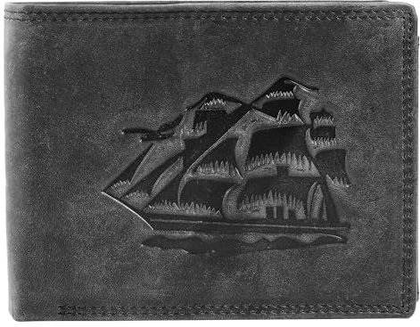 Akzent Geldbörse für Herren aus Leder in Schwarz, Geldbeutel mit Druckknopf in 9,5 x 12 x 2 cm