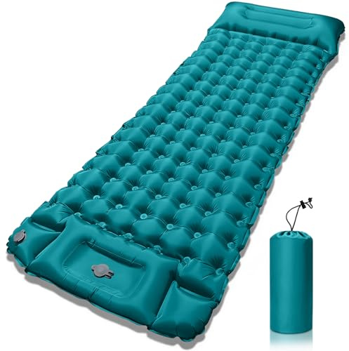 JUQG Colchón Autoinflable para Camping, Colchoneta Hinchable Impermeable con Bomba de Pie y Almohada, Ultraligera y Portátil, Adecuada para Camping, Senderismo, Viajes y Actividades al Aire Libre