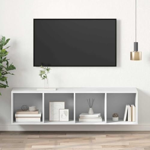 Solivagant Meuble TV Mural Blanc 37x37x142,5 cm Bois d’ingénierie,(25 KG)