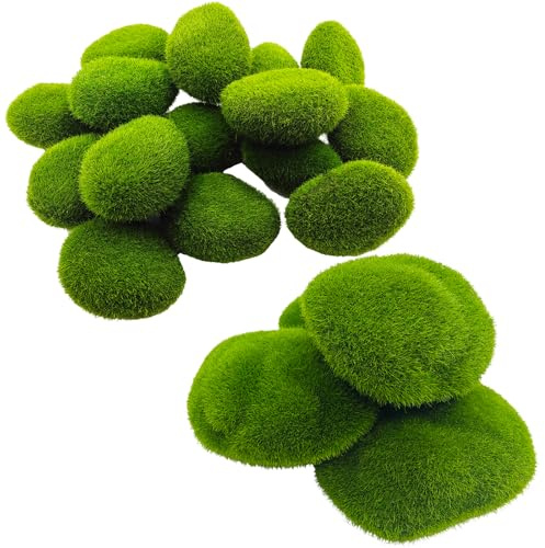 CHYGER Artificial Moss Rocks Moss Stones Green Moss Balls 20 PCS 2 Sizes Fake Faux Green Moss Decor for Fairy Gardens Floral Arrangements Craft Plants Indoor Fish Tank Planter Table Weddings Parties