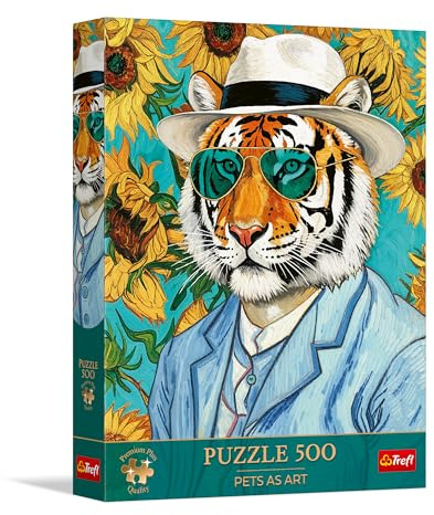 Trefl - Puzzle 500 Teile, Pets as Art: Herr Tiger und die Sonnenblumen,