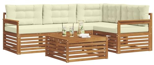 vidaXL Outdoor-Sofagarnitur mit Kissen 5 pcs Natur und Creme, Outdoor-Sofa, Gartensofa, langlebige Möbel, modernes Terrassen-Set, gemütliche Lounge-Ecke