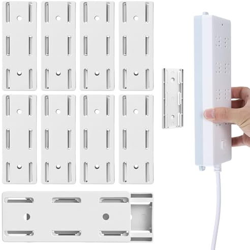 8 Pcs Power Strip Holder, Adhesive Punch-Free Socket Holder Self Adhesive Socket Desktop Fixer Wall Mount for Kitchen Home Office Cable Management (White)