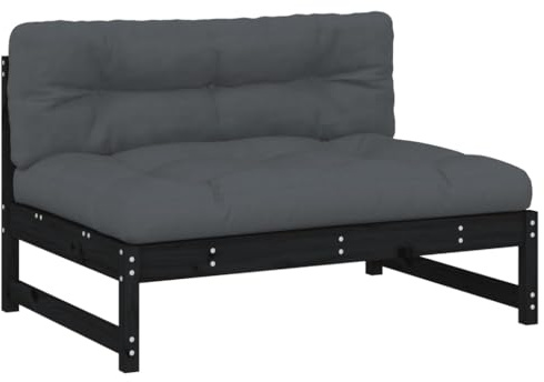 Foknhdi Mittelsofa Schwarz 120x84x70 cm aus massiver Kiefer Modulares Balkonmöbel mit Anthrazit Sitzkissen Latten-Design Robust & Flexibel für Balkon Terrasse Garten