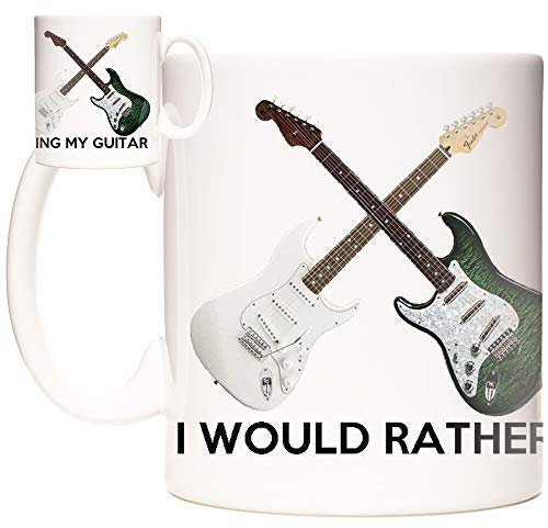 KAZMUGZ Fender Guitar Mug, I Would Rather Be Playing My Guitar, Mug for Guitarists Everywhere. Guitar Gift 11oz Ceramic Coffee Mug or Tea Cup