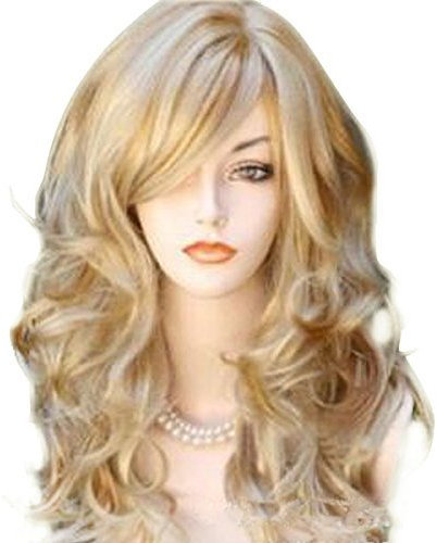 Bestland 65cm Sexy goldene Blondine lange große Wellen-Mischungs-volle Volumen-lockige wellenförmige Perücke mit langer Knall-Frauen Mädchen-heiße volle Haar-Perücke s Cosplay Kostüm