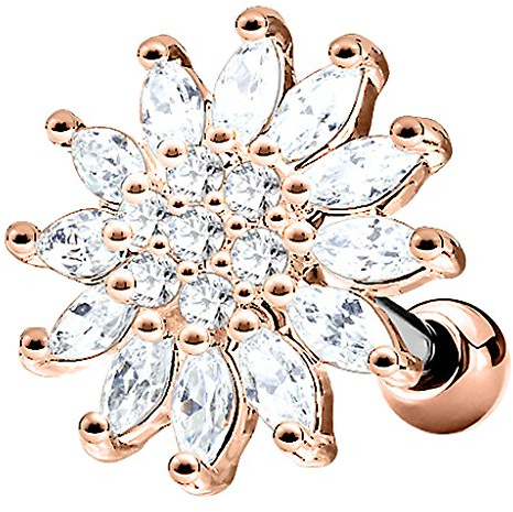 Piercingfaktor Tragus Helix Ohr Cartilage Knorpel Piercing 316 L Chirurgenstahl Stecker Blumen Blüte mit Kristall