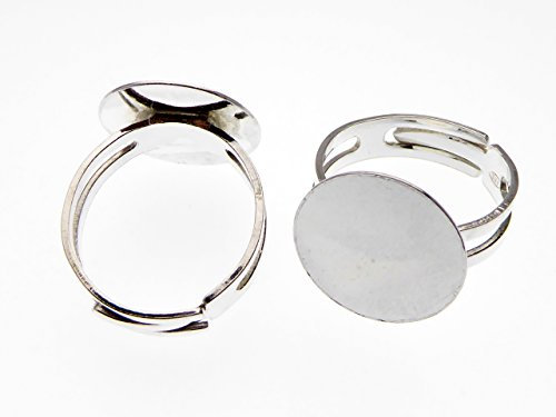 XieXie 2 Stück 925 Sterling Silber Ring Rohlinge mit 15mm Klebepad für Schmuck Bastel Experten Grösse Verstellbar