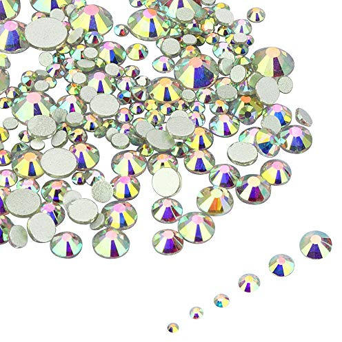 LolliBeads Resin Crystal Round Nail Art Mixed Flat Backs Acrylic Rhinestones Gems,Mix Size 1.5-5 mm, Color AB (1200Pcs)