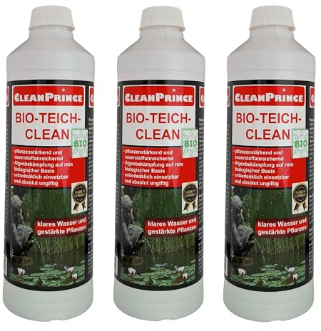 CleanPrince 3 x 500 ml Bio Teich-Clean Teichreiniger biologisch natürlich pflanzenstärkend sauerstoff-anreichernd unbedenklich einsetzbar absolut ungiftig Wasseraufbereiter bei Pflanzen und Fischen