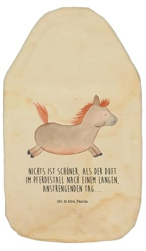 Mr. & Mrs. Panda Wärmflasche Pferd Springen - Geschenk, Körnerkissen, Pferdebesitzer, reiten, Pony, Wärmflasche mit Bezug, Bettflasche, Landwirtin,