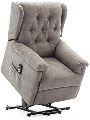 More4Homes BARNSLEY DUAL MOTOR ELECTRIC RISE RECLINER FABRIC ARMCHAIR ELECTRIC LIFT RISER CHAIR (Dark Beige)