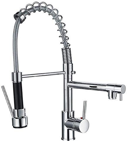 Chongyang Rubinetto Per Lavello Da Cucina A Molla Cromata Con Doccetta Estraibile Flusso Doppio Con Funzione Di Rotazione 360 ​​Rubinetto Per Miscelatore Monocomando